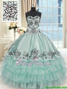 Beauteous Light Blue Ball Gowns Beading and Embroidery and Ruffled Layers Quinceanera Dress Lace Up Organza and Taffeta Sleeveless Floor Length