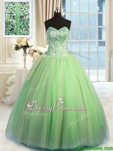 Perfect Green Sweetheart Lace Up Beading and Ruching Quinceanera Gown Sleeveless