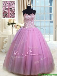 Luxurious Ball Gowns Ball Gown Prom Dress Lilac Sweetheart Organza Sleeveless Floor Length Lace Up