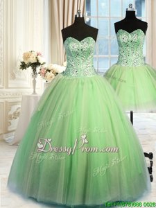 Inexpensive Spring Green Sleeveless Beading and Ruching Floor Length Sweet 16 Dresses