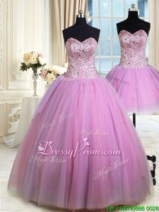 Modest Lilac Sweetheart Neckline Beading Vestidos de Quinceanera Sleeveless Lace Up