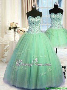 Spectacular Spring Green Quince Ball Gowns Military Ball and Sweet 16 and Quinceanera and For withBeading Sweetheart Sleeveless Lace Up