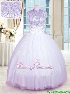 Colorful High-neck Sleeveless Zipper Sweet 16 Dress Lavender Tulle