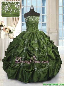 High Quality Green Lace Up Sweet 16 Quinceanera Dress Beading and Pick Ups Sleeveless Floor Length