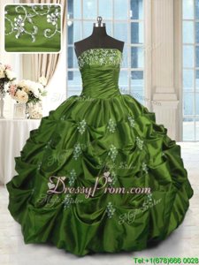 Beautiful Spring and Summer and Fall and Winter Taffeta Sleeveless Floor Length 15th Birthday Dress andBeading and Appliques and Embroidery and Pick Ups
