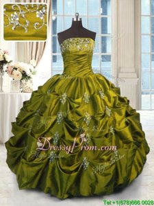 Inexpensive Spring and Summer and Fall and Winter Taffeta Sleeveless Floor Length Quinceanera Dresses andBeading and Appliques and Embroidery and Pick Ups