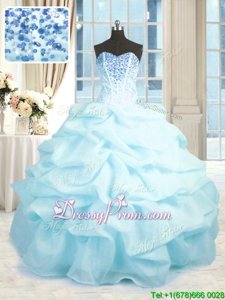 Attractive Baby Blue Sleeveless Beading and Ruffles Floor Length Sweet 16 Dresses