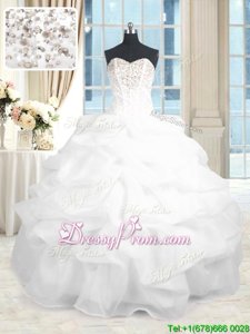 Smart White Sleeveless Organza Lace Up Quince Ball Gowns forMilitary Ball and Sweet 16 and Quinceanera