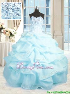 Shining Ball Gowns Sweet 16 Quinceanera Dress Baby Blue Sweetheart Organza Sleeveless Floor Length Lace Up