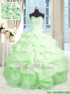 Captivating Sweetheart Sleeveless Lace Up Quinceanera Gowns Spring Green Organza