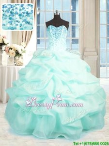 Edgy Floor Length Lace Up 15 Quinceanera Dress Aqua Blue and In forMilitary Ball and Sweet 16 and Quinceanera withBeading and Ruffles
