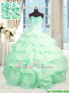 High Quality Beading and Ruffles 15th Birthday Dress Apple Green Lace Up Sleeveless Floor Length