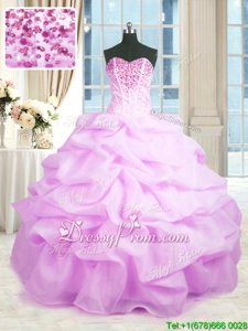 Charming Sleeveless Floor Length Beading and Ruffles Lace Up Ball Gown Prom Dress with Lilac