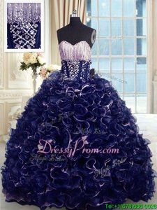 Spring and Summer and Fall and Winter Organza Sleeveless With Train Vestidos de Quinceanera Brush Train andBeading and Ruffles