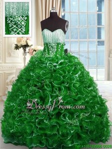 New Style Sleeveless Brush Train Lace Up With Train Beading and Ruffles 15 Quinceanera Dress