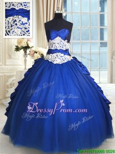 Classical Ball Gowns 15th Birthday Dress Royal Blue Sweetheart Organza and Taffeta and Tulle Sleeveless Floor Length Lace Up