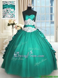 Customized Sleeveless Lace Up Floor Length Beading and Lace and Appliques and Ruching Quince Ball Gowns