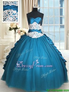 Floor Length Teal Quince Ball Gowns Sweetheart Sleeveless Lace Up