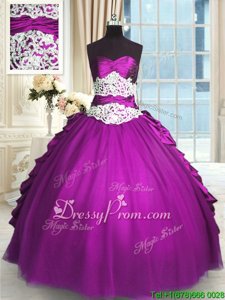 Elegant Eggplant Purple Sleeveless Taffeta and Tulle Lace Up Quinceanera Gown forMilitary Ball and Sweet 16 and Quinceanera