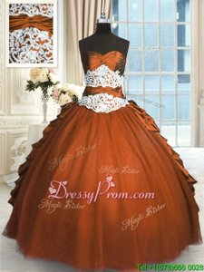 Custom Design Ball Gowns Quinceanera Dresses Rust Red Sweetheart Taffeta and Tulle Sleeveless Floor Length Lace Up