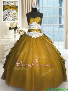 Glorious Olive Green Quince Ball Gowns Military Ball and Sweet 16 and Quinceanera and For withBeading and Appliques and Pick Ups Sweetheart Sleeveless Lace Up