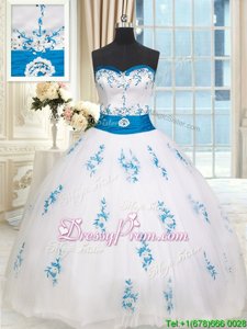Sleeveless Embroidery and Belt Lace Up Sweet 16 Quinceanera Dress