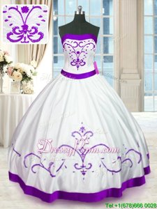 Strapless Sleeveless Lace Up 15 Quinceanera Dress White Satin