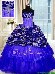 Dazzling Royal Blue Sweetheart Neckline Beading and Ruffled Layers and Sequins Quinceanera Gowns Sleeveless Lace Up