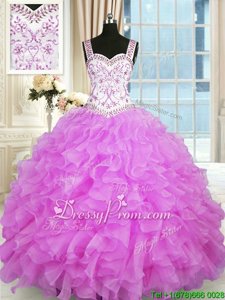 Sexy Sleeveless Lace Up Floor Length Beading and Ruffles Ball Gown Prom Dress