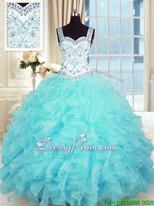 Trendy Sleeveless Lace Up Floor Length Beading and Appliques and Ruffles Quinceanera Gowns