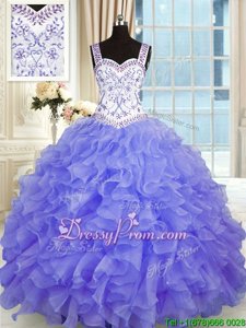 Superior Purple Sweetheart Neckline Beading and Appliques and Ruffles 15th Birthday Dress Sleeveless Lace Up