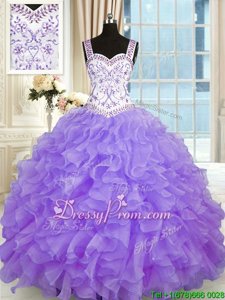Beautiful Sweetheart Sleeveless Lace Up Sweet 16 Dress Lavender Organza