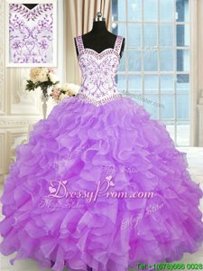 Most Popular Ball Gowns Quinceanera Dresses Lilac Sweetheart Organza Sleeveless Floor Length Lace Up