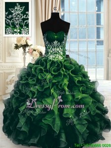 Low Price Multi-color Ball Gowns Organza Sweetheart Sleeveless Beading and Ruffles Floor Length Lace Up 15th Birthday Dress