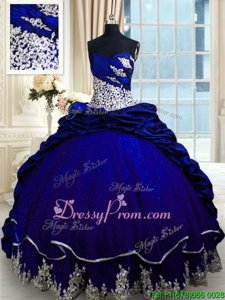 Most Popular Beading and Appliques and Pick Ups Quince Ball Gowns Royal Blue Lace Up Sleeveless Brush Train