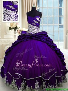 Luxurious Beading and Appliques and Pick Ups Sweet 16 Dress Purple Lace Up Sleeveless Brush Train