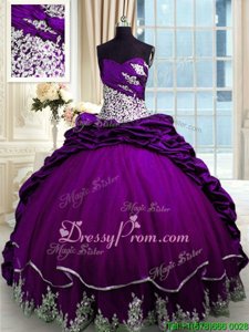 Cheap Purple Sweetheart Lace Up Beading and Appliques and Pick Ups 15 Quinceanera Dress Brush Train Sleeveless
