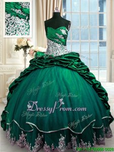 Amazing Dark Green Sleeveless Beading and Appliques and Pick Ups Lace Up Quinceanera Gown