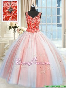 Suitable Sleeveless Floor Length Beading and Sequins Lace Up Quinceanera Gowns with Multi-color
