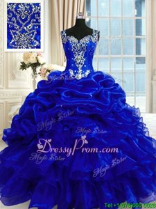 Custom Design Royal Blue Sweet 16 Quinceanera Dress Military Ball and Sweet 16 and Quinceanera and For withBeading and Ruffles and Pick Ups Straps Sleeveless Lace Up