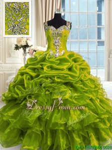 Olive Green Lace Up 15 Quinceanera Dress Beading Sleeveless Floor Length