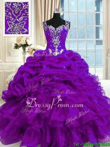 Best Floor Length Lace Up Vestidos de Quinceanera Purple and In forMilitary Ball and Sweet 16 and Quinceanera withBeading and Ruffles and Pick Ups