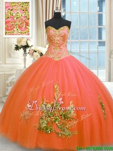 New Arrival Orange Sleeveless Tulle Lace Up 15th Birthday Dress forMilitary Ball and Sweet 16 and Quinceanera