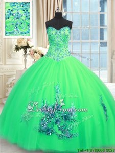 Eye-catching Sweetheart Sleeveless Tulle Sweet 16 Quinceanera Dress Beading and Appliques and Embroidery Lace Up