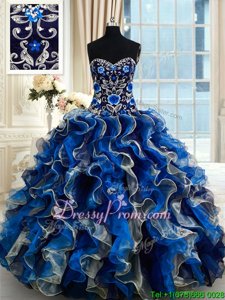 Classical Beading and Ruffles Sweet 16 Quinceanera Dress Multi-color Lace Up Sleeveless Floor Length