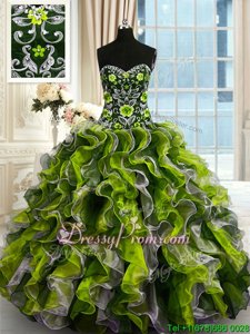 Chic Multi-color Ball Gowns Sweetheart Sleeveless Organza Floor Length Lace Up Beading and Ruffles Quinceanera Dresses