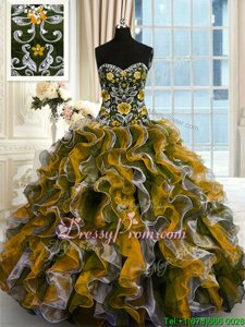 High Class Sweetheart Sleeveless Lace Up 15 Quinceanera Dress Multi-color Organza