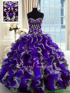 Pretty Floor Length Multi-color Quinceanera Dresses Organza Sleeveless Spring and Summer and Fall and Winter Beading and Ruffles