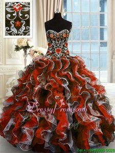 Excellent Organza Sweetheart Sleeveless Lace Up Beading and Appliques Quinceanera Dresses inMulti-color
