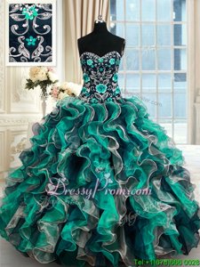 Amazing Sleeveless Lace Up Floor Length Appliques Ball Gown Prom Dress